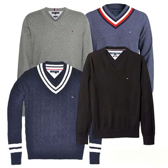 Collection of TOMMY V-NECK SWEATERS in a gallery layout
